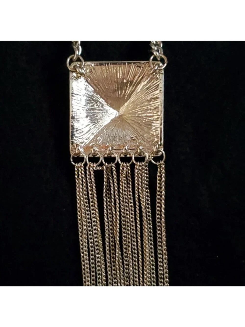 Waterfall Necklace Fringe Rhinestone Gold Tone Black Geometric 20
